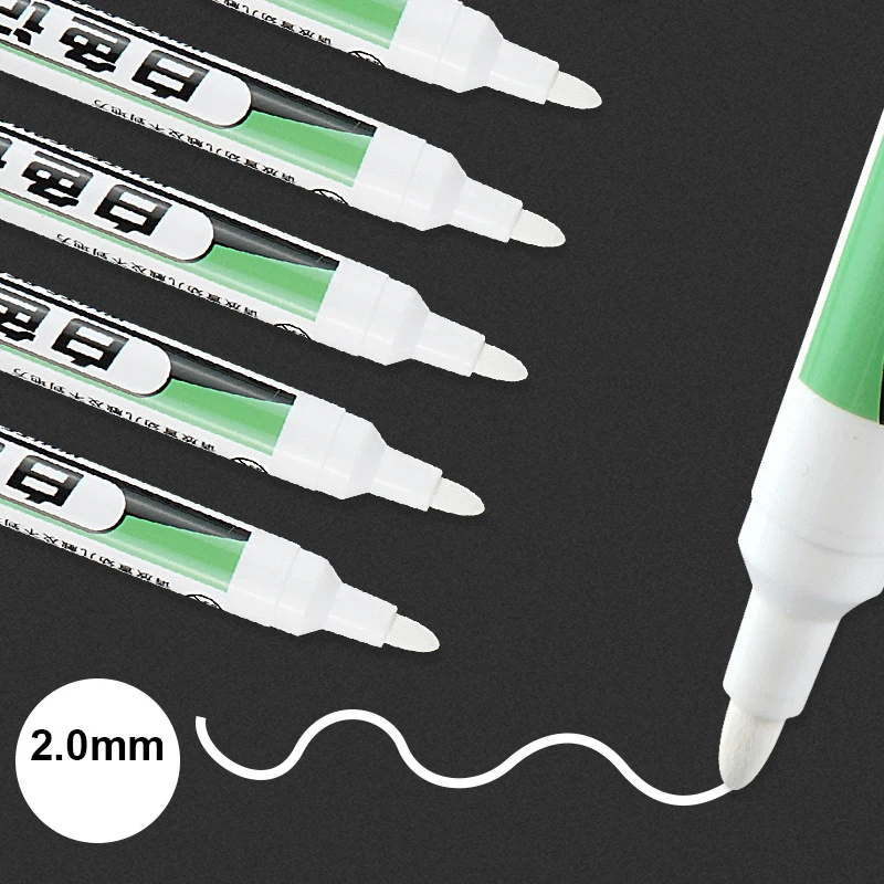 White Permanent Marker Waterproof Paint Pen For Woods Tyre Leather Fabric Metal Mark Fine Point Opaque Oil Based Ink