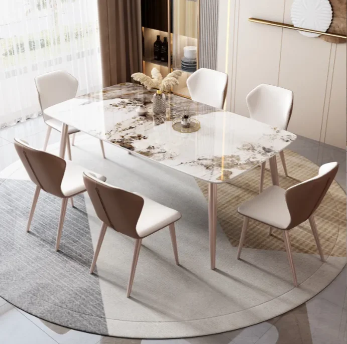 ATUNUS Modern Luxury golden stainless steel dining table for dining room furniture dinner table set
