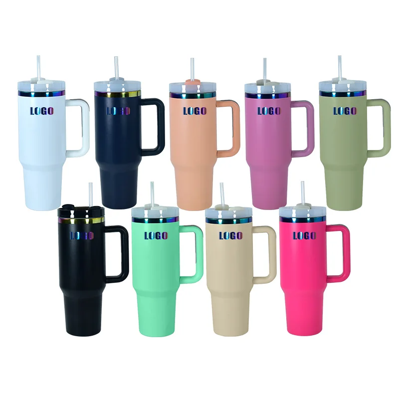 USA rainbow gold plated 40oz tumbler with handle holographi stainless steel laser engraving blanks travel mug wholesale bulk