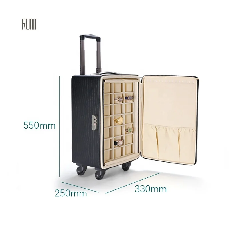 large black travel handle leather jewelry box watch jewellery organizer case