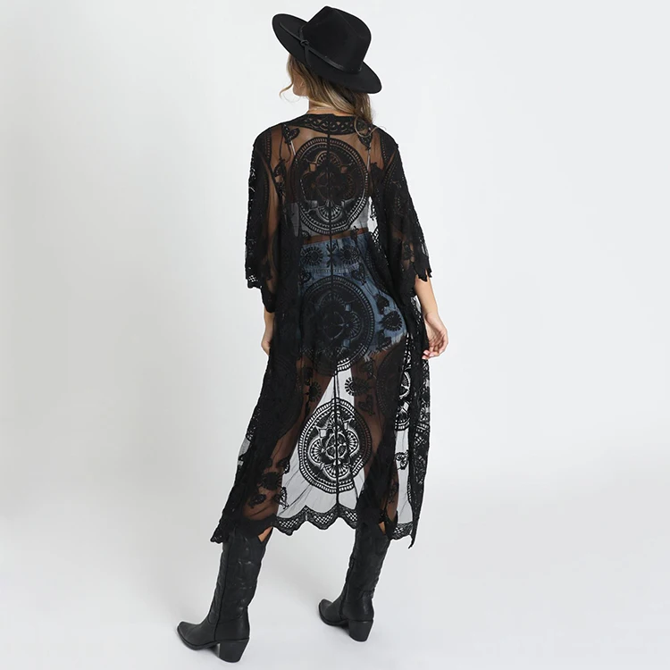 Lace Wholesale Swimsuit Cover Ups Blouse Women Tops Long Open Abaya Kimono
