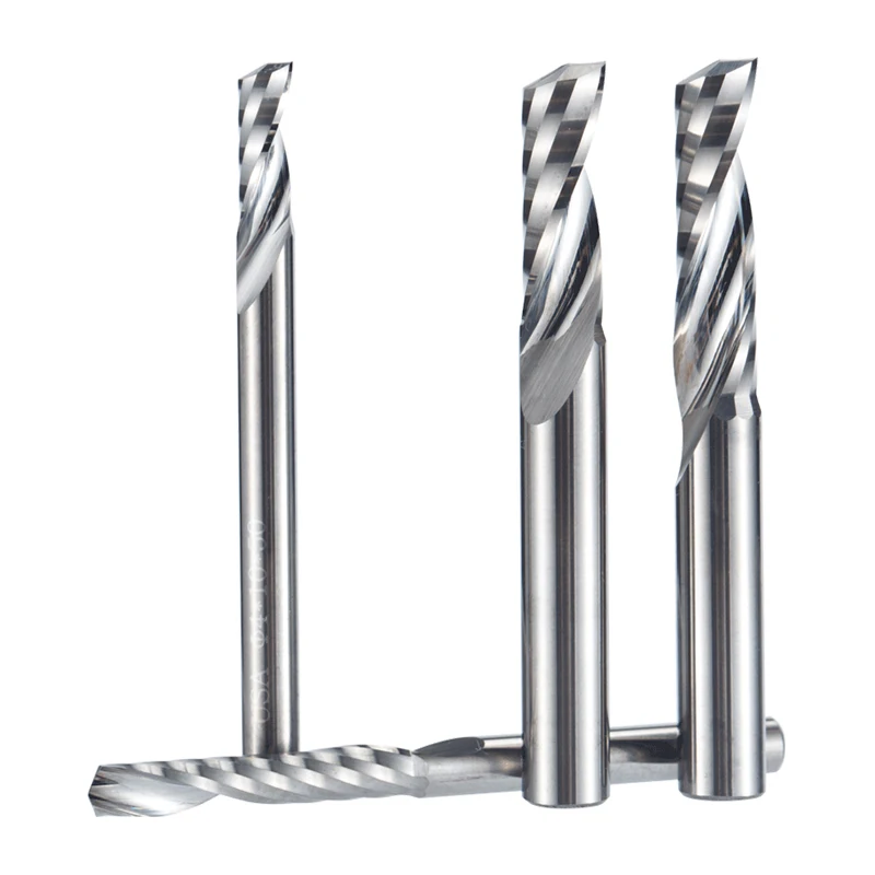 HUHAO 3.175 CNC Single Flute Spiral Milling Cutter Acrylic Tungsten Carbide Bits Wood End Mill 2283