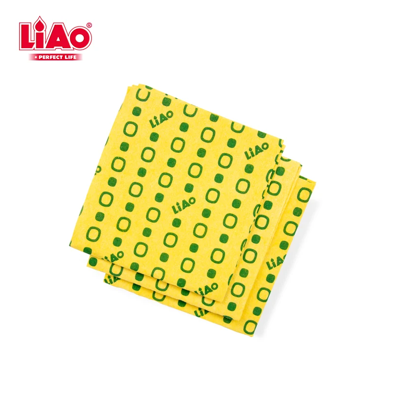 LIAO 3pcs pack yellow non-woven cleaning cloth reusable and absorbent wipes