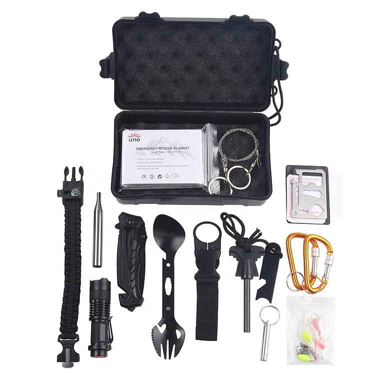 Professional plastic survival kit multi functional SOS equipment tool first aid box for outdoor adventure