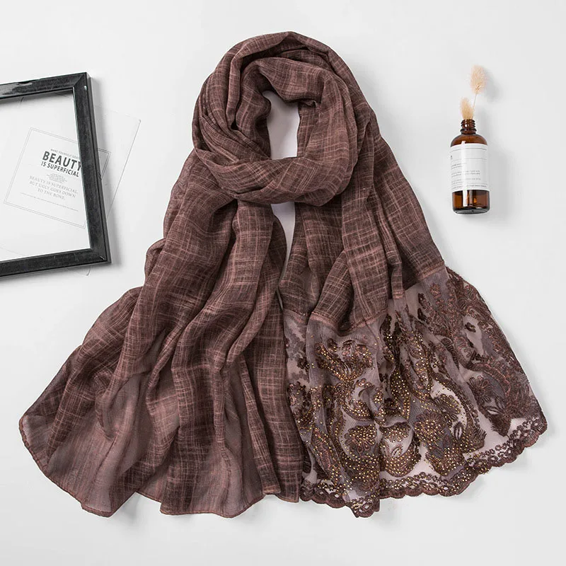 
New Style Wholesale Fashion Polyester Women Scarf Stones Muslim Lace Hot Arab Hijab 
