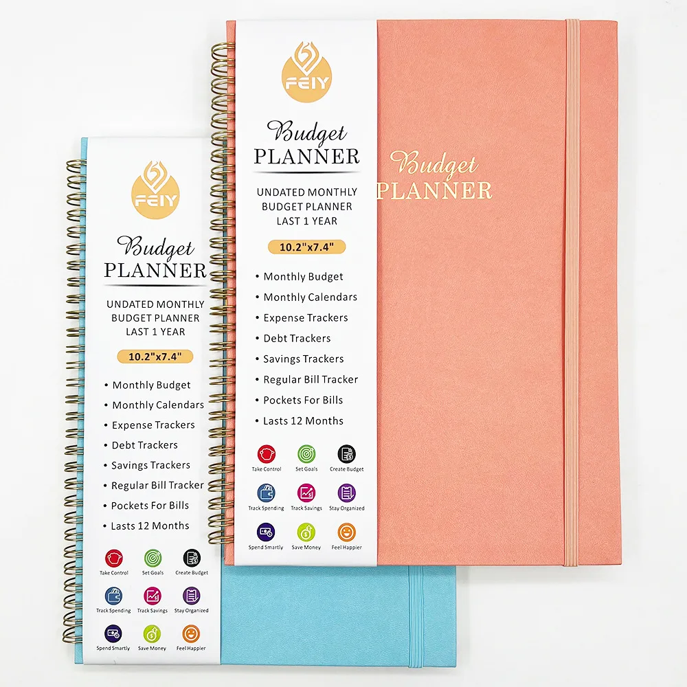 Customize 2025 Waterproof Hardcover Spiral Gold Bound Day Designer Money Budget Planner Journals With Stickers & Envelopes