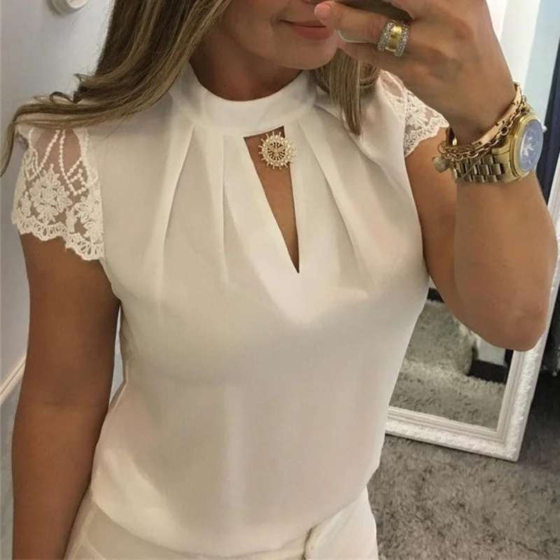 OEM customization Lace Blouses Women Hollow Out Sexy Tops Femme Office Shirts Plus Size 5xl Blouses V Neck Streetwear