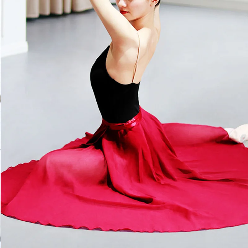 Custom Women Dance Skirts Adult Gradient Irregular Solid Skirt Gymnastics Ballerina Training One Piece Lace Up Chiffon Skirt