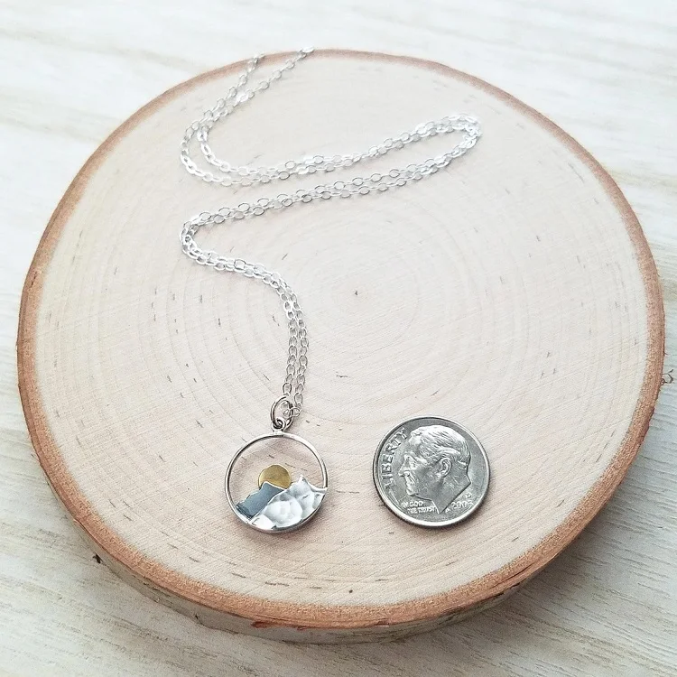 925 Sterling Silver Oxidized Vintage Mountain Pendant Mountaineering Travel Necklace Western Style Jewelry
