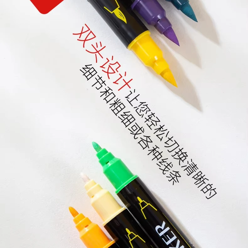 Dual Tip Acrylic Paint Marker Pens 24 Colors with Brush & Fine Tip for Rock Painting, Wood, Canvas, Stone, Glass, Ceramic