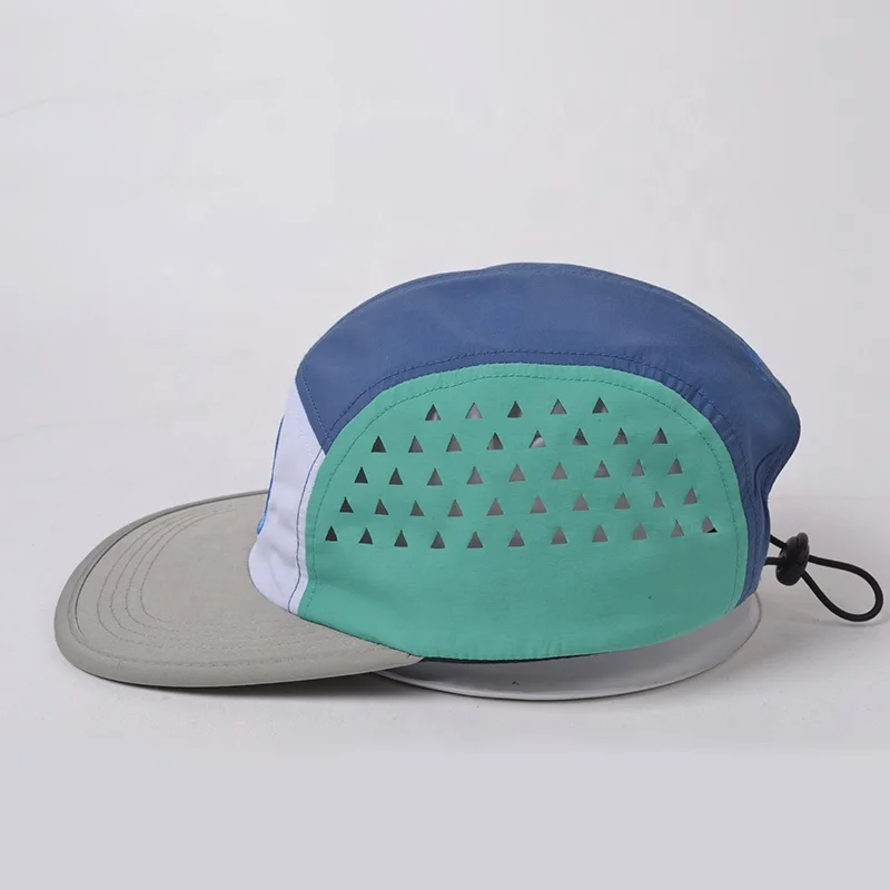perforated Triangular Laser five panel running hat camp cap 5 panel drawstring runner nylon hat