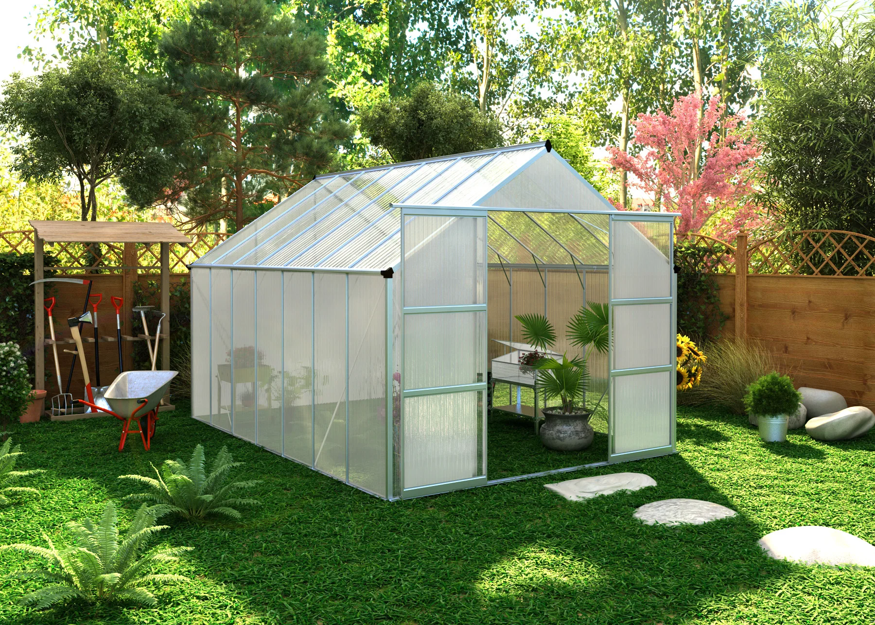8x8FT tall wall aluminum frame garden agriculture greenhouse kit polycarbonate greenhouses