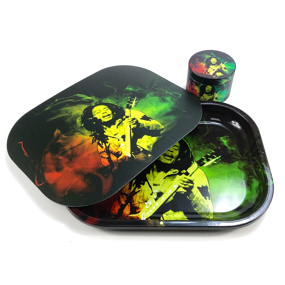 
HEMPACKA High Quality 50MM Weed Tobacco Grinder Herb Tin Metal Rolling Tray Set 