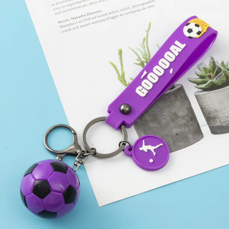 Custom Soccer Pendant Key Chain Souvenirs Gifts Wrist Strap Keychain Pvc Football Metal Private Label Keyrings