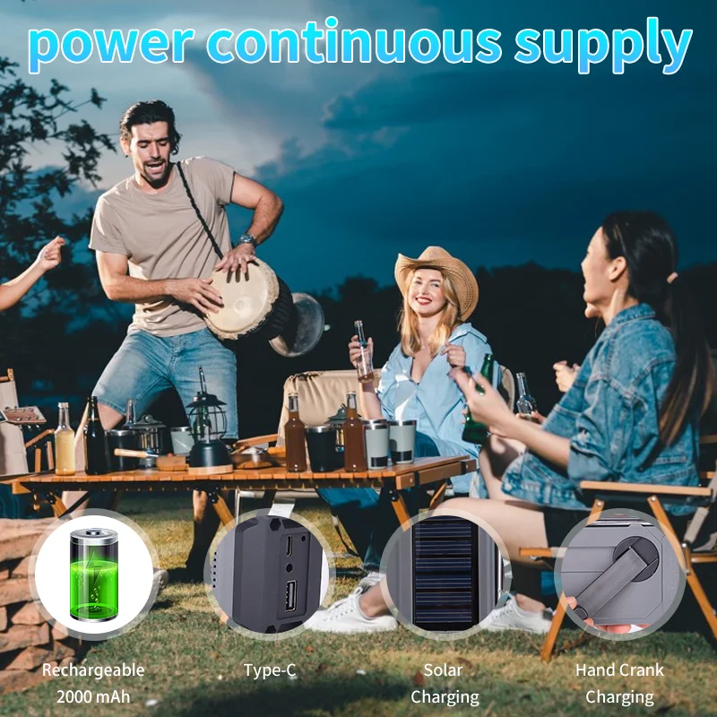 Hot Solar Charger 3 Model Flashlight SOS Alarm Weather Radio Emergency Hand Crank Waterproof Solar Radio 2000mah