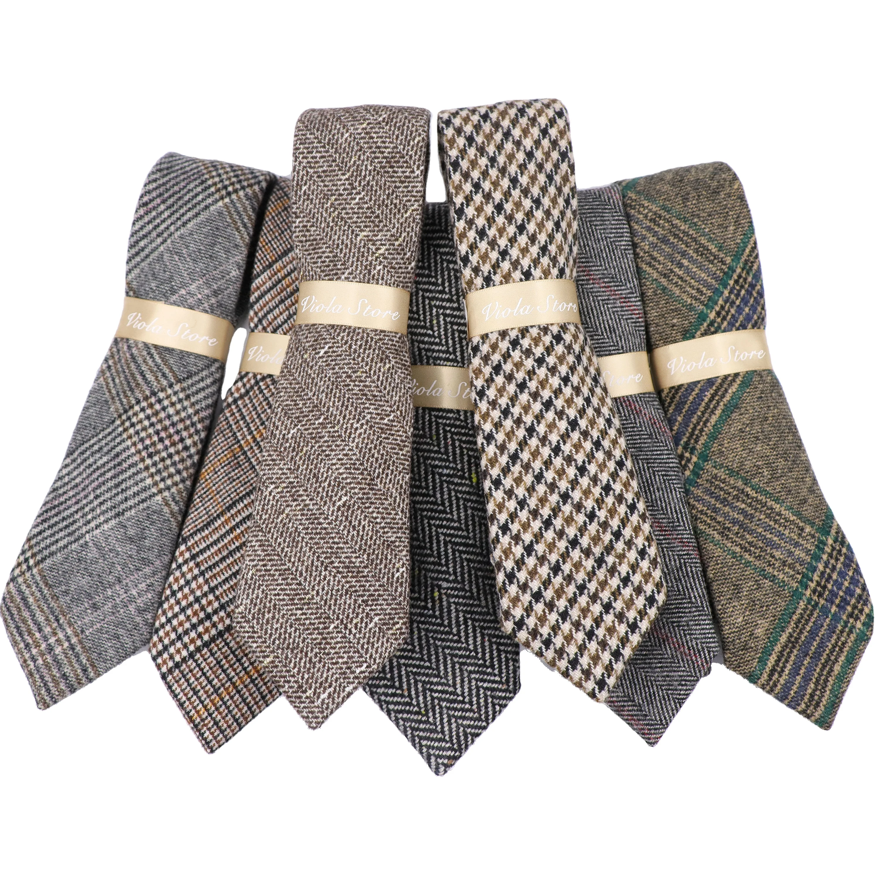 Classic Top 50% Wool Soft Necktie 7cm Brown Grey Men Striped Plaid Cashmere Tie Wedding Tuxedo Suit Party Cravat Gift Accessory