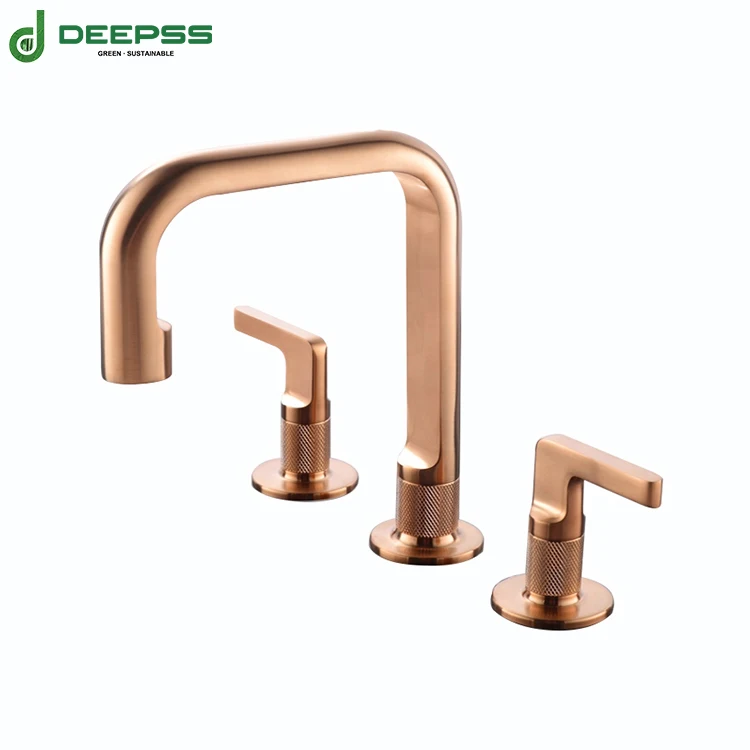 Deepss 8 inch brass gold bathroom sink faucets double handle modern 3 holes basin faucet hot cold water tap