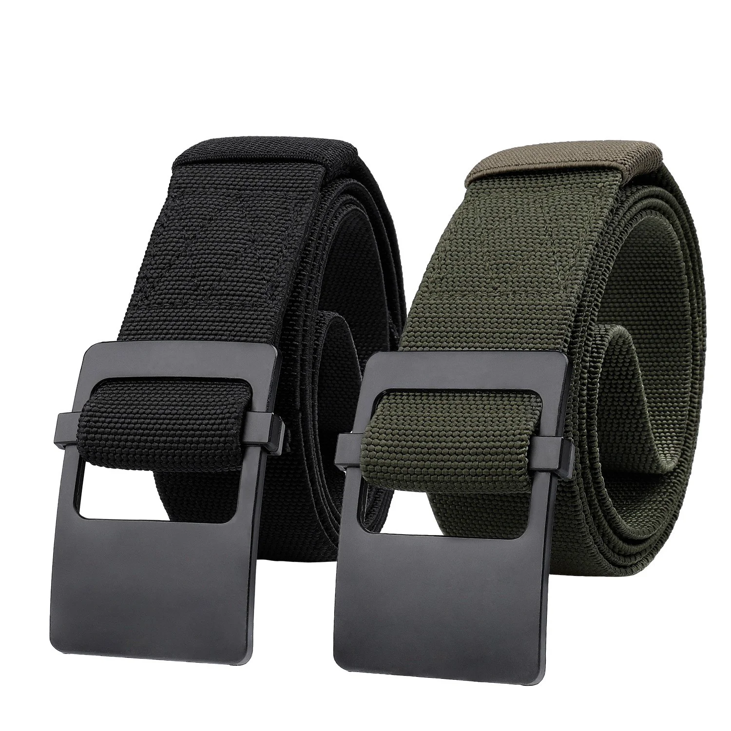 Alloy Square Buckle Stretch Belt Outdoor Casual All-match Belt Training Belt for Jeans or Sport