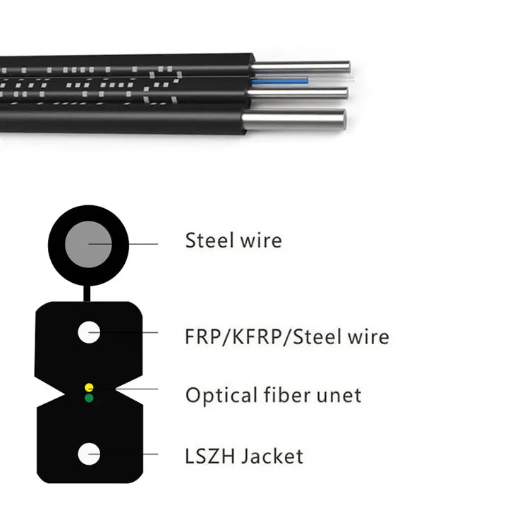 High Quality 0.45 Steel wire 1.0 FRP black g657A1 A2 Ftth 1 2 4 8 core Fiber Optic Outdoor drop Cable