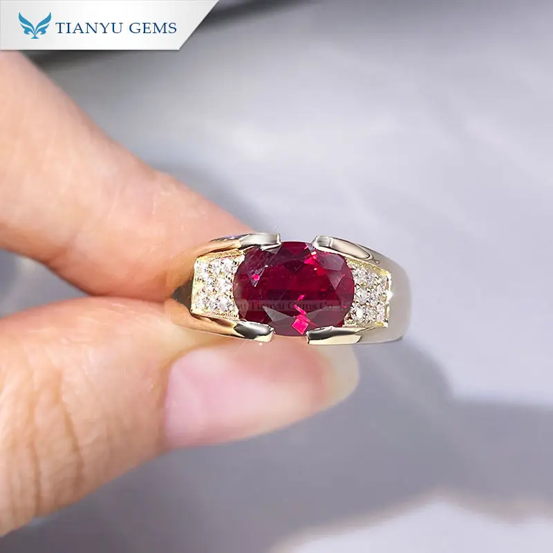Tianyu Gems Customized Fine 14K 18K Solid Yellow Gold Ruby Gemstone Ring Jewelry For Men