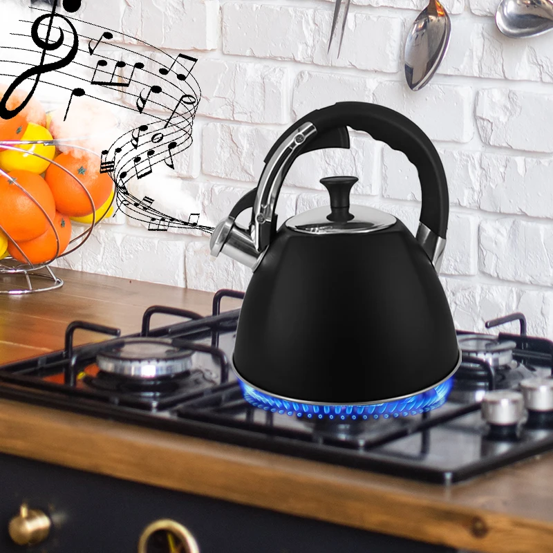 Tools & Gadgets Home Whistle Kettle Container 3.0L Water Tea Pot Matte Black Stainless Steel Whistling Tea Kettle