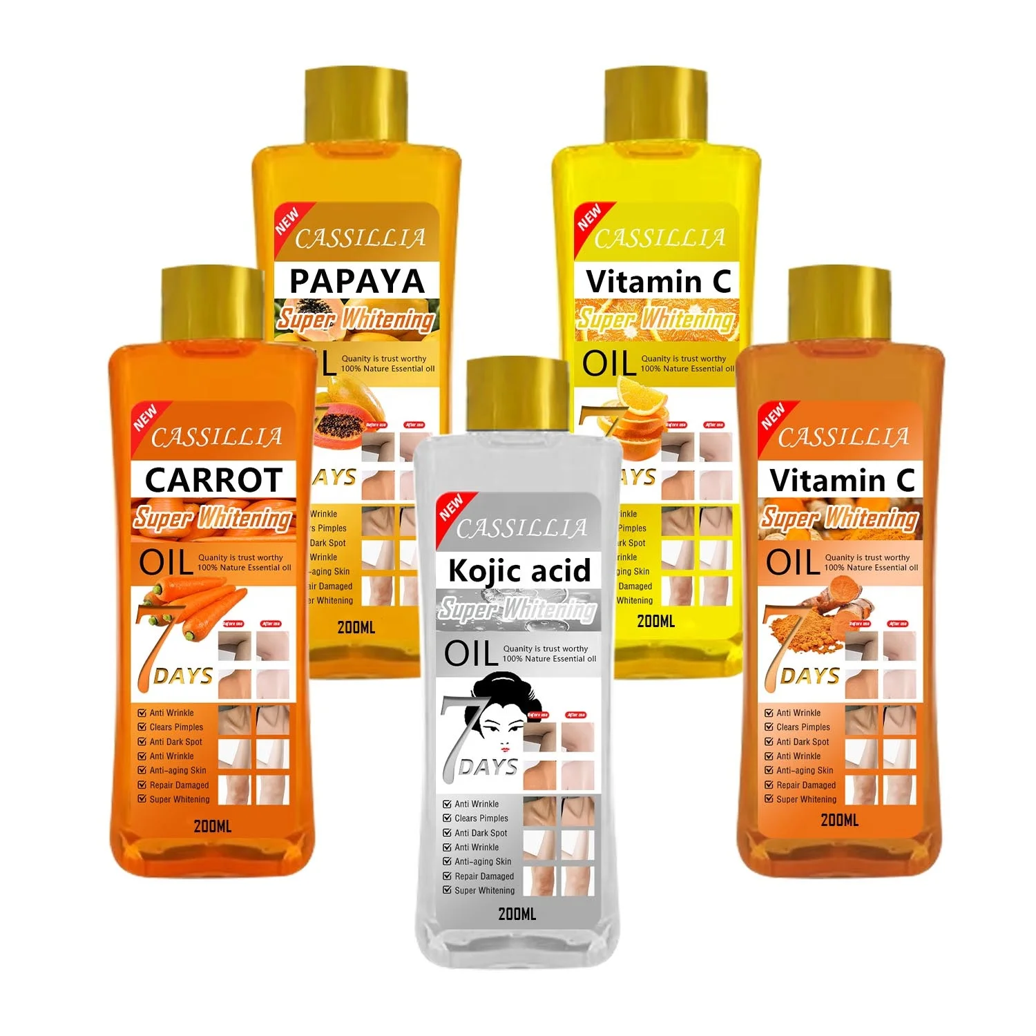 Private Label Organic Pure Essential Oil Body Skin Super Whitening Kojic Acid Turmeric Massage Oil