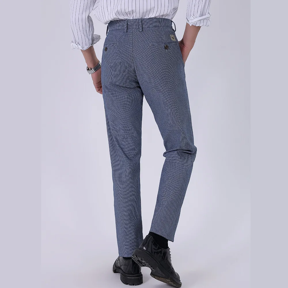 Мужские деловые повседневные брюки высокого класса 2024 весна Новое поступление свободные прямые синие в горошек завязка на талии кросс-бордюр