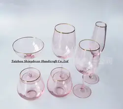 SJB021 New Pink color gold rimmed sparking crystal wine glass cups set for bars restaurants