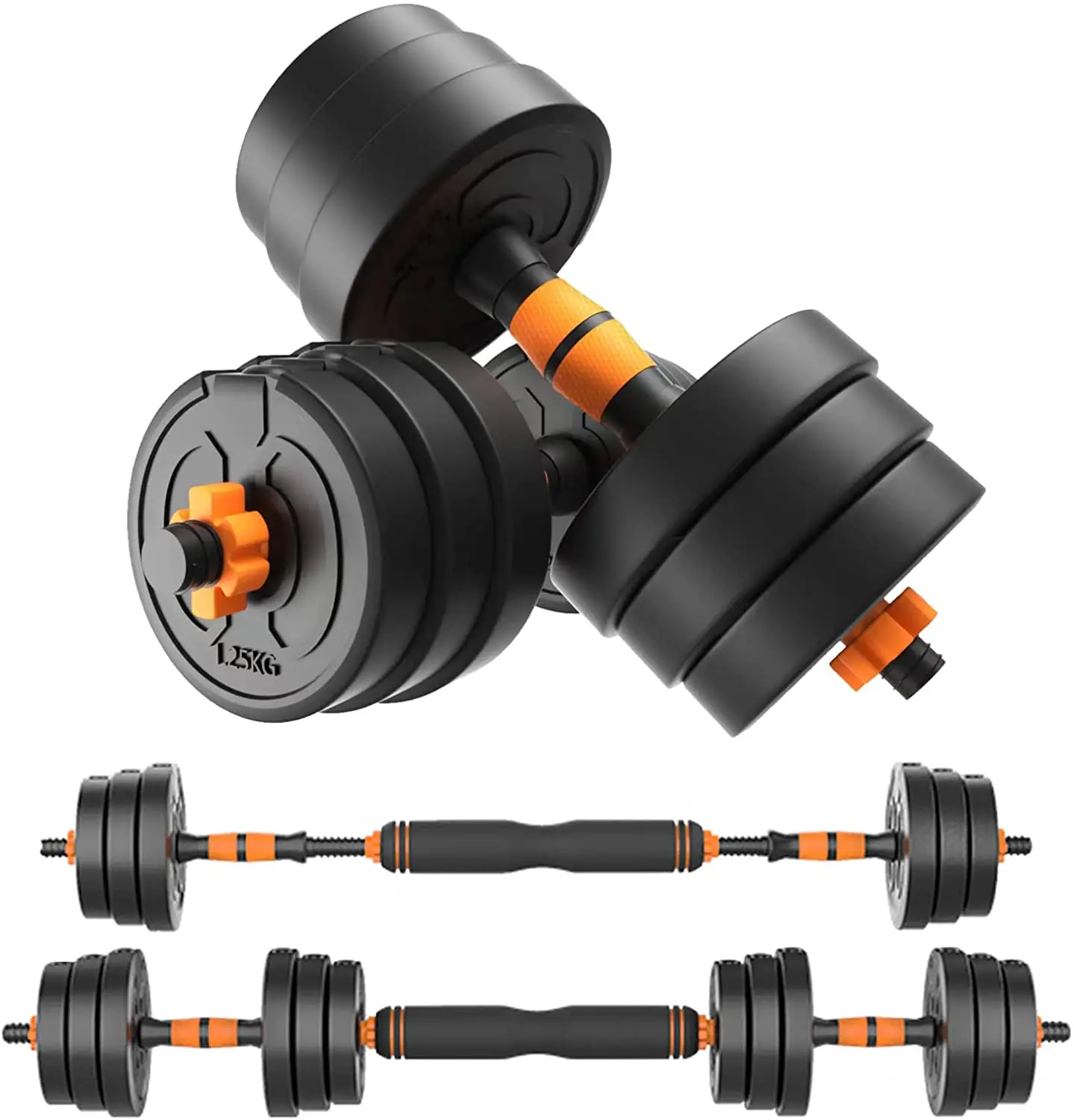 Adjustable Dumbbells Set Barbell Weight with Connecting Rod Free Weights Solid Steel Barbells set  Home Gym Workout Equipment