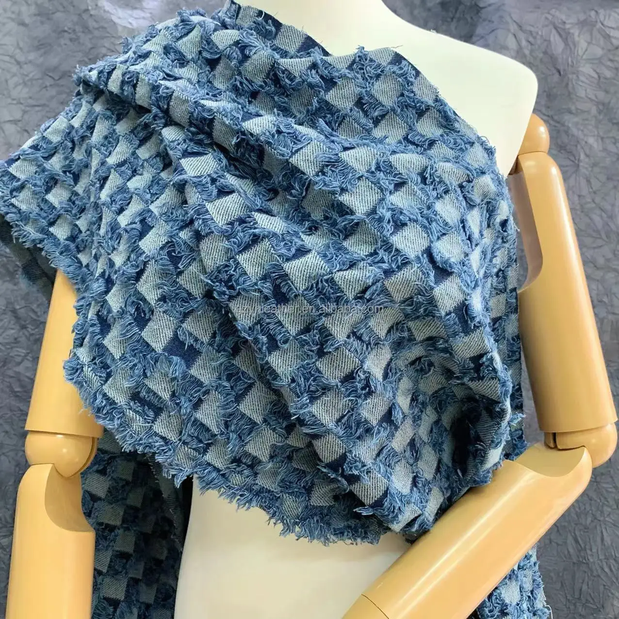 Shirt Bag Fabric Jacquard Chessboard Grid Plain for Jean Dress Denim Square Pattern Blue Tricot Knitted YARN DYED Roll Packing