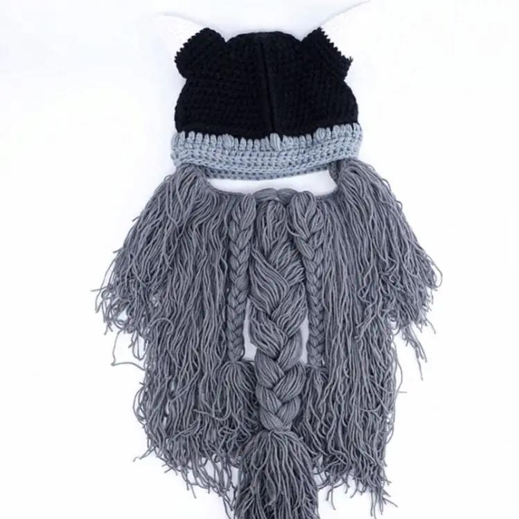 hot sale knitted funny hat with beard Winter Beanie Halloween Hat