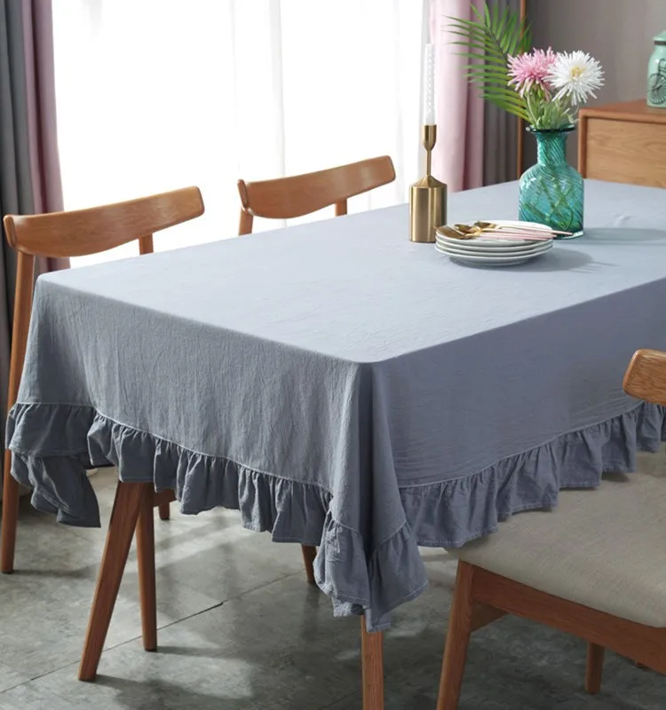 Cotton Linen Tablecloth Flounces Fabric Dust-Proof Table Cover for Kitchen Dinner Picnic Table Cloth