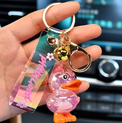 New Design Acrylic Colorful Crystal Little Duck Pendant Key Chain Cartoon Little Duck Key Chain For Backpack Pendant Ornaments