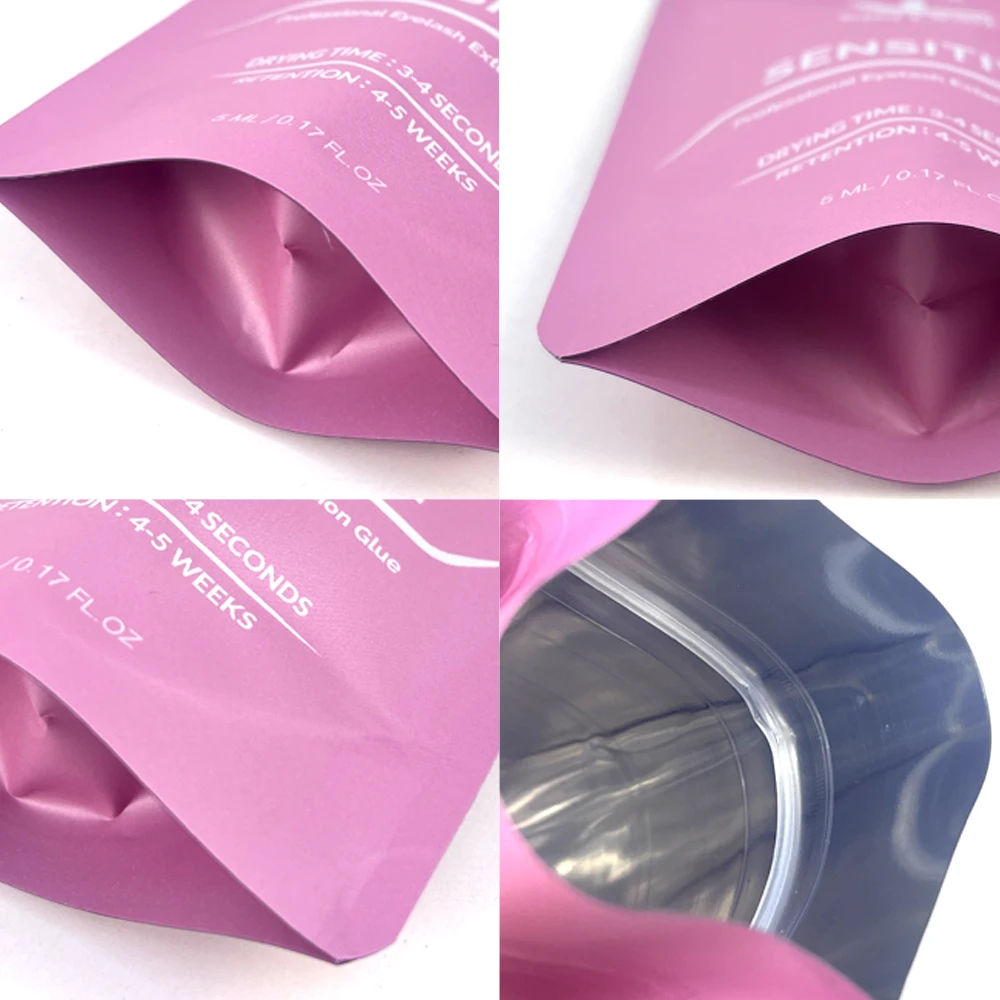 Low MOQ Small Doypack Ziplcok Pink Stand Up Pouch Custom Logo