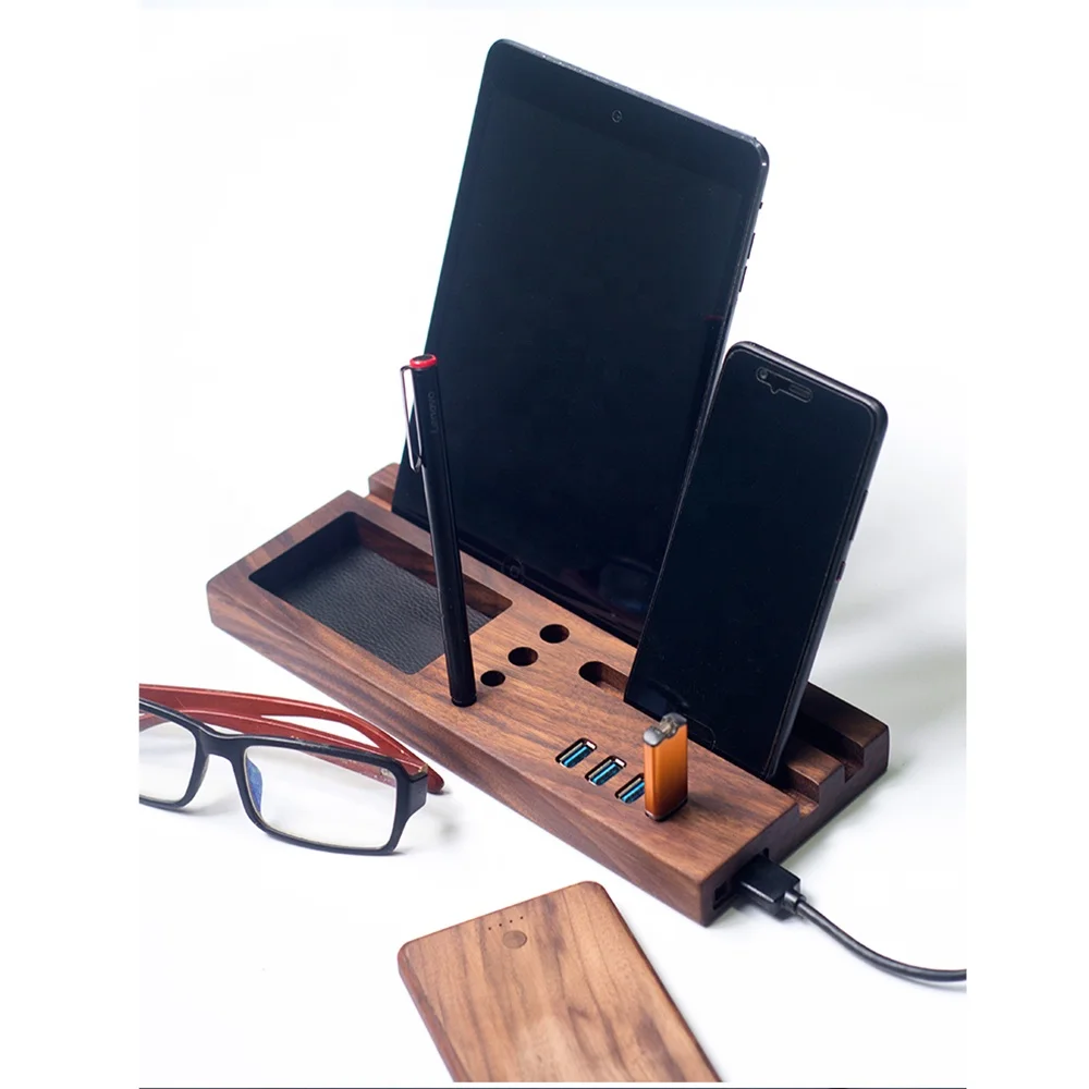 
High Quality Multifunctional Desktop Storage Office Wood Desk Organizer With USB For Home Office Use 