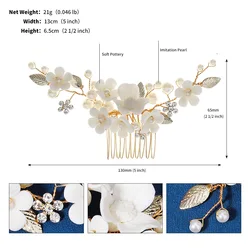 Romantic wedding dress plate hair comb handmade soft pottery pearl hairpin bridal headdress hair accessories