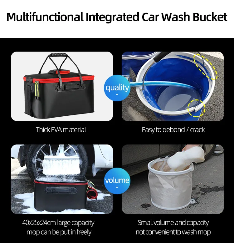 black cleaning tool set car washer with foldable bucket car wash detailing buckets grit