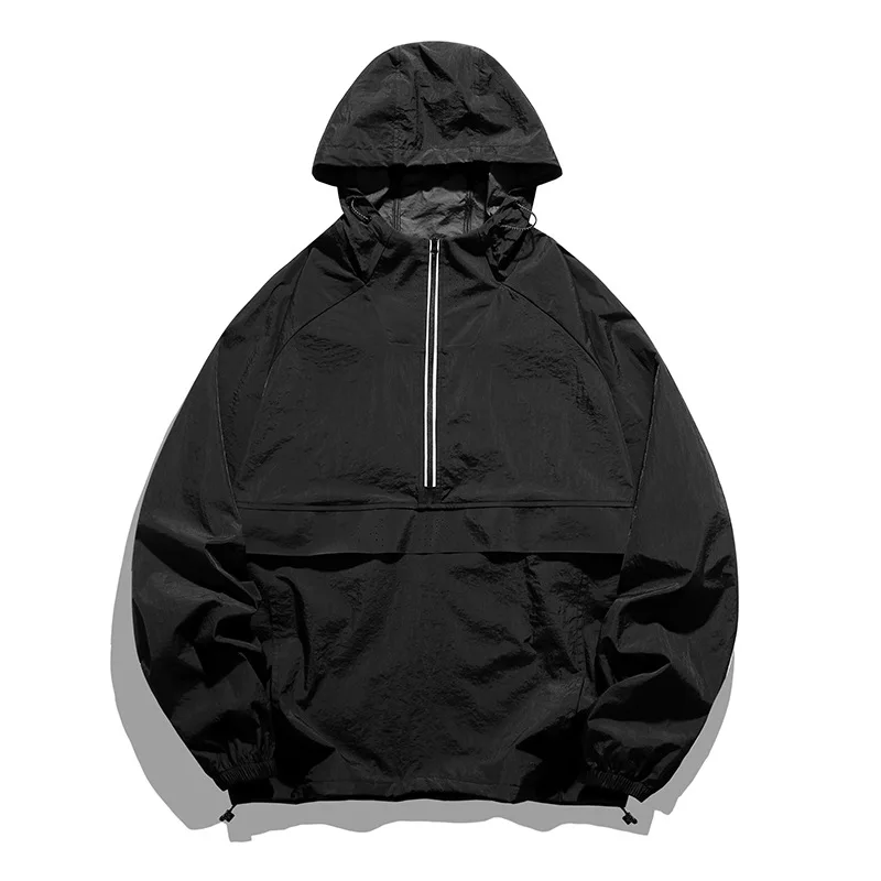 Wholesale Custom Logo Windproof Plain Jacket Custom Mens Half Zip Hood Pullover Anorak Windbreaker Jacket