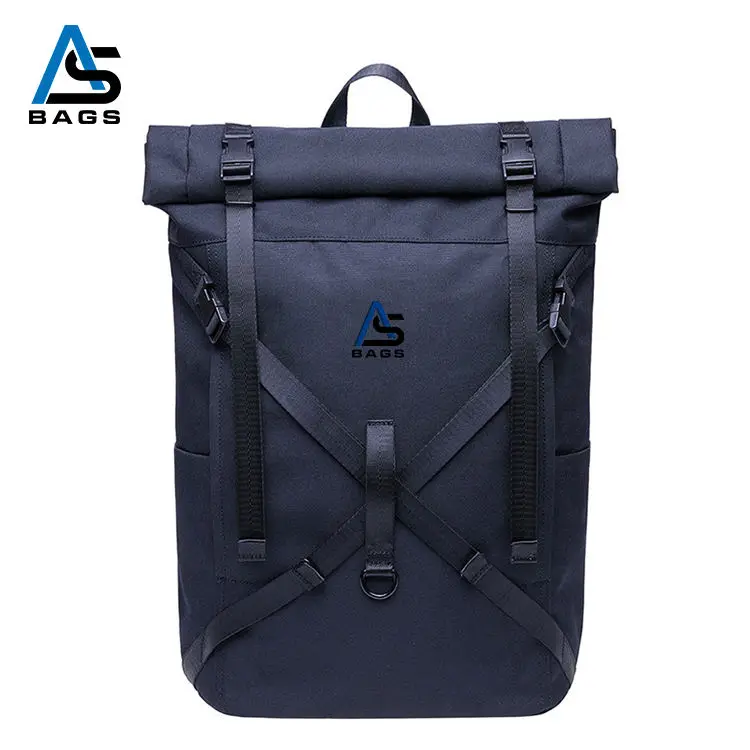 Aosheng wholesale men black fashion city urban day rolling roll top waterproof sport travel backpack