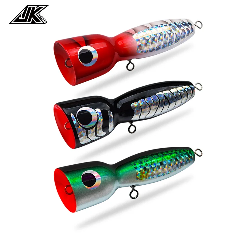 Popper Fishing Lures Artificial Hard Baits 80g Floating Wooden Fishing Popper Lures Saltwater