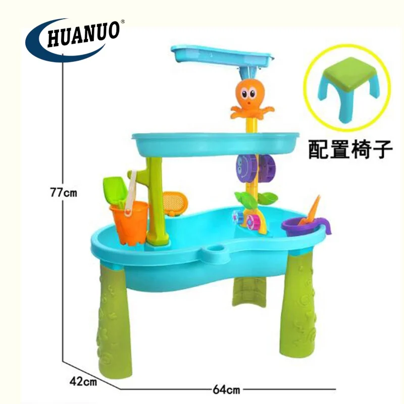 Kids Summer Outdoor Beach Table Play Plastic Toddler Sand and Water Table with Beach Umbrella For kids