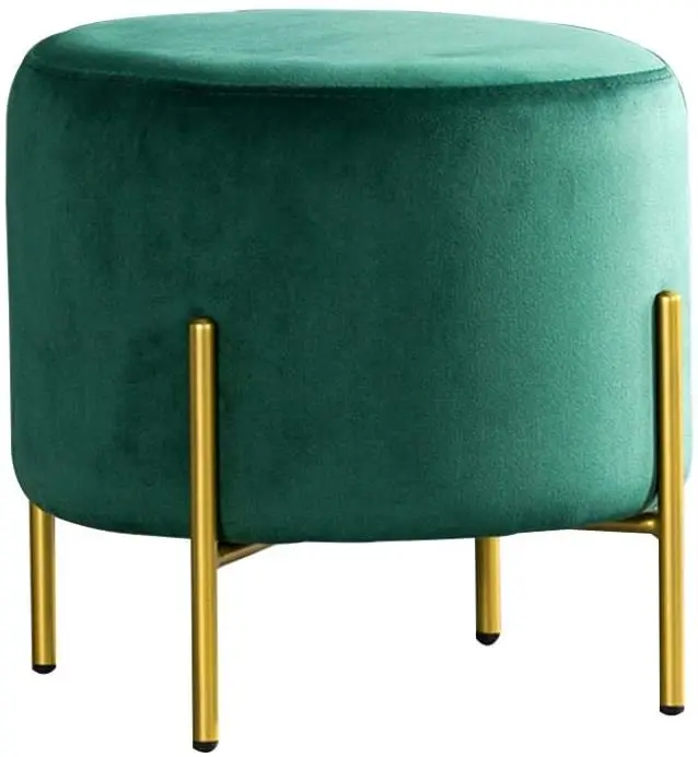 Hot sale restaurant round modern interior home luxury footstool living room furniture golden metal chair velvet ottoman stool