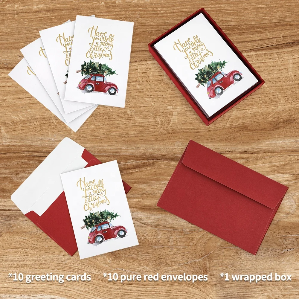 Custom Printing Personalized Designs Paper Handmade Folded Christmas Greeting Cards with Envelope