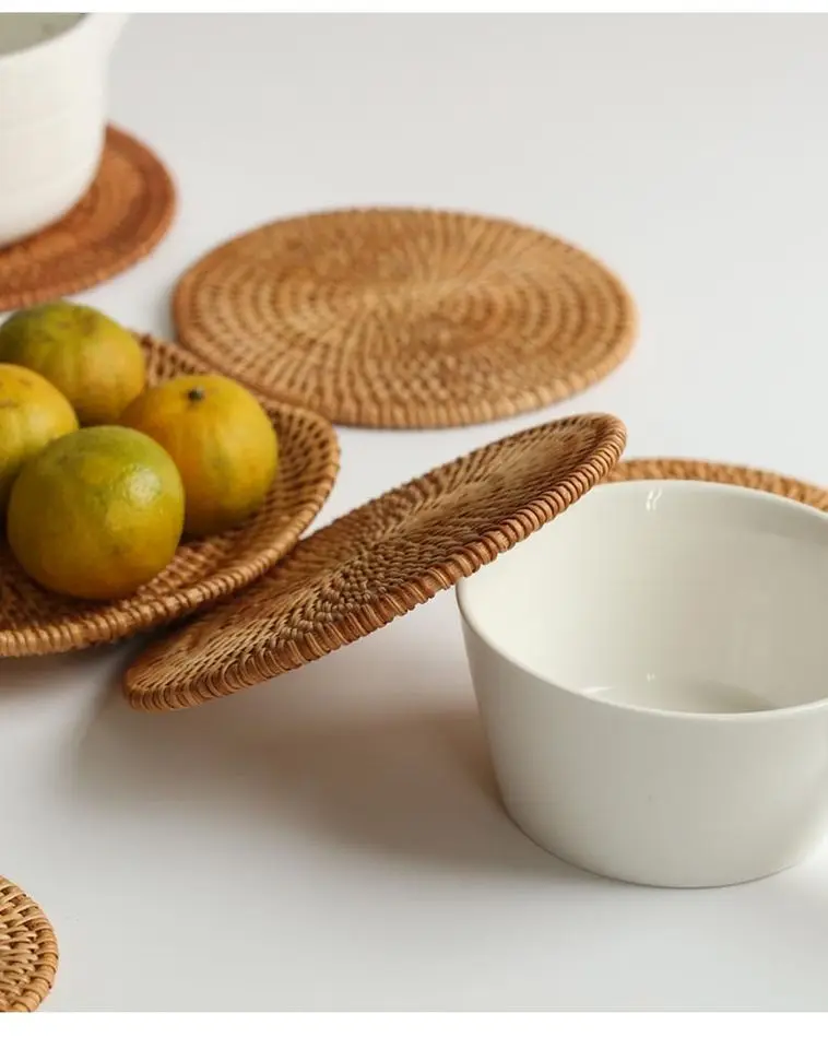 Round hand woven rattan coasters table mats, beverage coasters, bowls and plates kitchen utensils mat tea ceremony rattan pieces