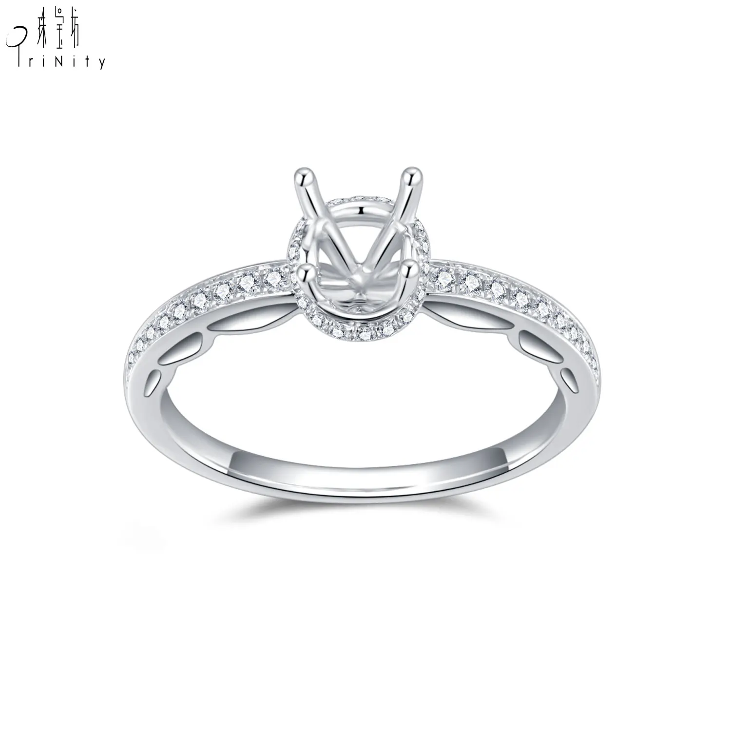 Custom design new product wholesale solitaire diamond ring setting without center stone 18k white gold wedding engagement ring