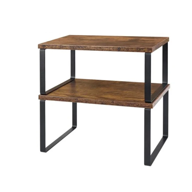 Rustic Brown Wood Dish Rack Kitchen Cabinet Shelves Organizer Stackable Wooden Counter Shelves