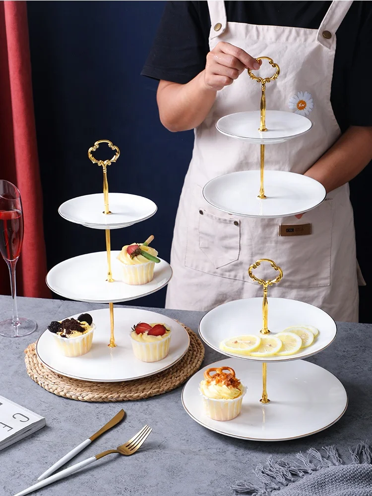 Фабрика лидер продаж 3-уровневое квадратное керамическое блюдо для десерта с металлической подставкой прямоугольный поднос домашней вечеринки отеля ресторана