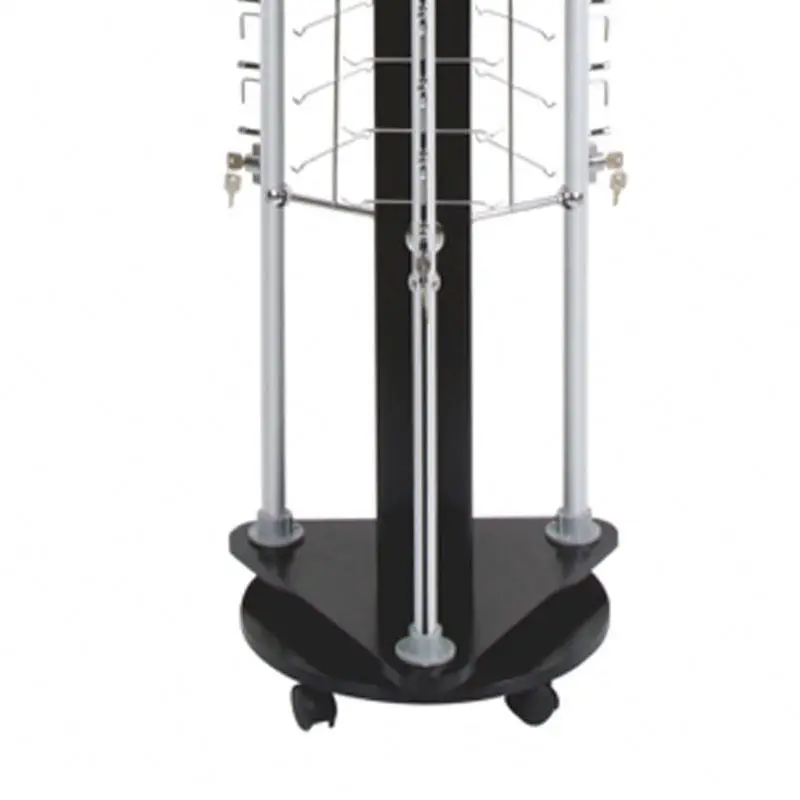 Custom Rotating Floor Stand Aluminum Alloy 3 Sides Eye Glasses Display Rack With Lock