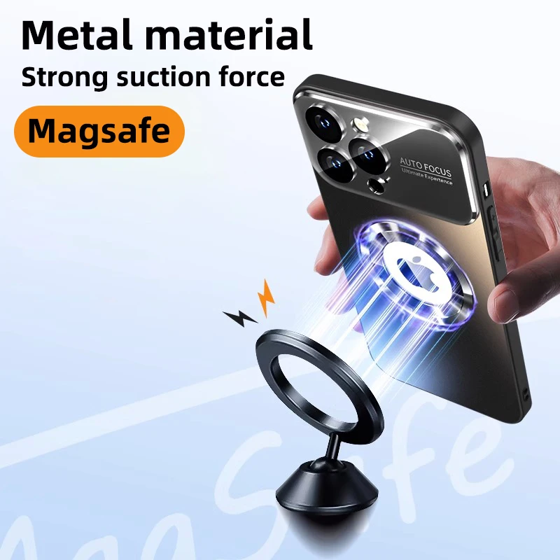 Luxury Logo Hole Lens Full Protection Mobile Phone Case For iPhone 11 12 13 14 15 Pro Max AG Glass magnetic Phone Cover Funda