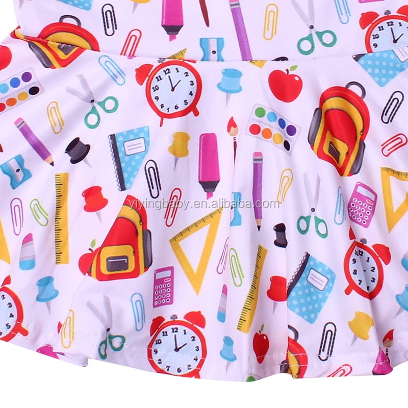 Fast shipping girl t-shirt short sleeve ruffled hem schoolbag alarm clock printing summer t-shirt